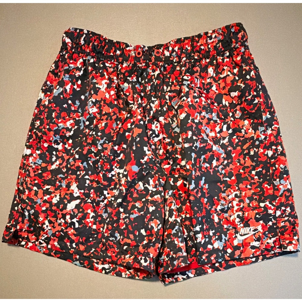Nike Men's Size S Red/Black/White Abstract Mesh Lined Swim Trunks